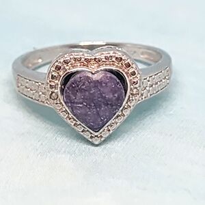 Heart Cut Midnight Sapphire and Diamond Halo Ring in Platinum over Sterling